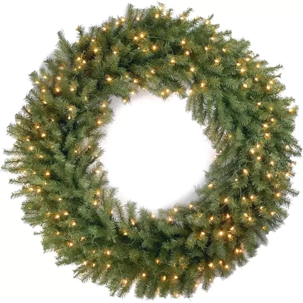 imageNational Tree Company PreLit Artificial Christmas Wreath Green Norwood Fir White Lights Christmas Collection 48 Inches48Inch