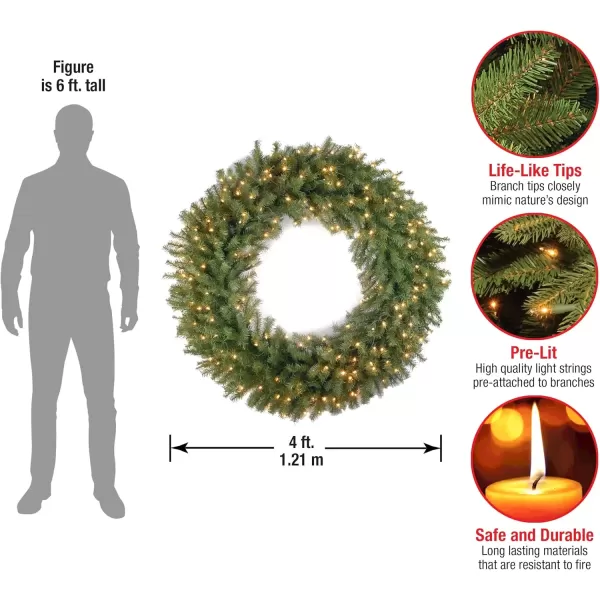 imageNational Tree Company PreLit Artificial Christmas Wreath Green Norwood Fir White Lights Christmas Collection 48 Inches48Inch