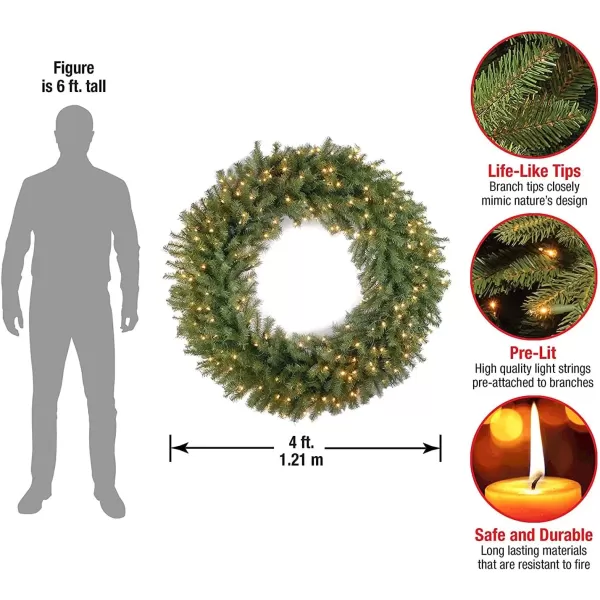 imageNational Tree Company PreLit Artificial Christmas Wreath Green Norwood Fir White Lights Christmas Collection 48 Inches60 in