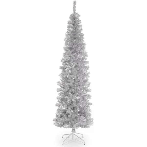 imageNational Tree Company Artificial Christmas Tree Silver Tinsel Includes Stand 6 feet