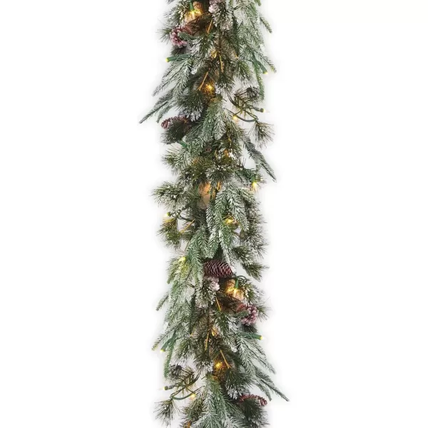 imageNational Tree Company PreLit Feel Real Artificial Christmas Garland Green Liberty Pine White Lights Decorated With Pine Cones Frosted Branches Plug In Christmas Collection 9 Feet