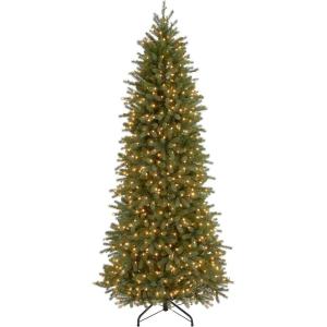 imageNational Tree Company Feel Real Prelit Artificial Christmas Tree  Includes PreStrung White Lights and Stand  Jersey Fraser Fir Pencil Slim  9 ft7ft 6in