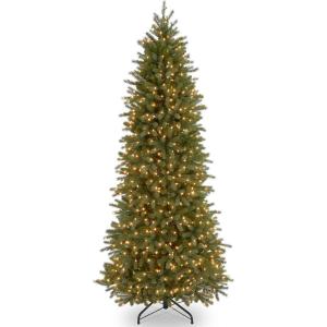 imageNational Tree Company Feel Real Prelit Artificial Christmas Tree  Includes PreStrung White Lights and Stand  Jersey Fraser Fir Pencil Slim  9 ft9ft