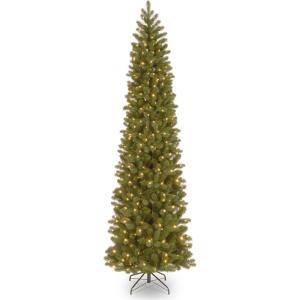 imageNational Tree Company Feel Real Prelit Artificial Christmas Tree  Includes Prestrung White Lights Downswept Douglas Fir Pencil Slim  9 ft1ft