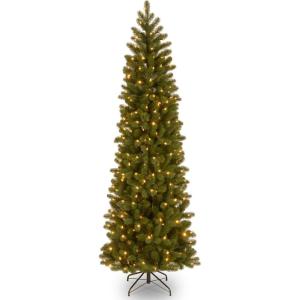 imageNational Tree Company Feel Real Prelit Artificial Christmas Tree  Includes Prestrung White Lights Downswept Douglas Fir Pencil Slim  9 ft7ft 6in