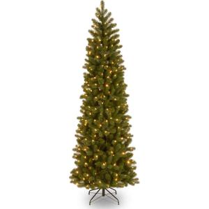 imageNational Tree Company Feel Real Prelit Artificial Christmas Tree  Includes Prestrung White Lights Downswept Douglas Fir Pencil Slim  9 ft9in