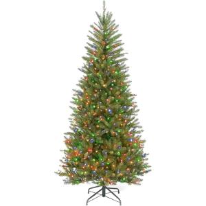 imageNational Tree Company PreLit Artificial Slim Christmas Tree Green Dunhill Fir Multicolor Lights Includes Stand 65 Feet6ft 6in