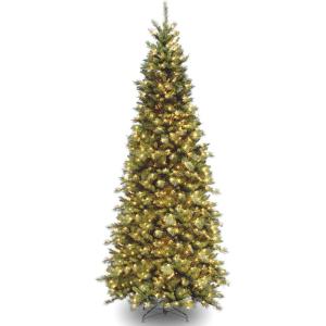 imageNational Tree Company PreLit Artificial Slim Christmas Tree Green Tiffany Fir White Lights Includes Stand 9 Feet9ft