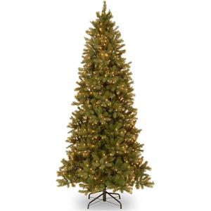 imageNational Tree Company Prelit Feel Real Artificial Slim Downswept Christmas Tree Green Douglas Fir White Lights Includes Stand 9 feet