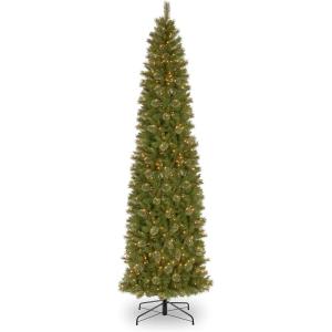 imageNational Tree Company Tacoma Pine 12 Foot Prelit Slim Artificial Christmas Holiday Tree with White Lights Metal Stand and Easy Assembly Green