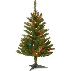 imageNational Tree Company Artificial PreLit Mini Christmas Tree Green Kingswood Fir Multicolor Lights Includes Stand 3 Feet