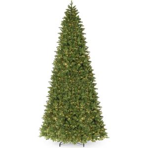 imageNational Tree Company Feel Real Prelit Artificial Christmas Tree  Includes Prestrung White Lights and Stand  Ridgewood Spruce Slim  14 ft