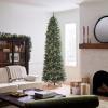 imageNational Tree Company PreLit Artificial Slim Christmas Tree Green North Valley Spruce White Lights Includes Stand 9 Feet