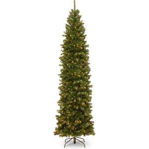 imageNational Tree Company PreLit Artificial Slim Christmas Tree Green North Valley Spruce White Lights Includes Stand 9 Feet