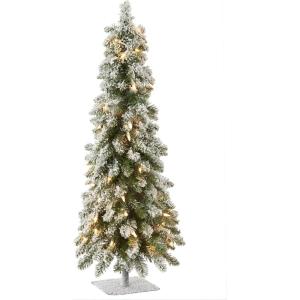 imageNational Tree Company PreLit Artificial Christmas Tree Snowy Downswept Green White Lights Includes Stand 4 Feet3ft