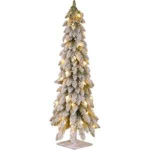 imageNational Tree Company PreLit Artificial Christmas Tree Snowy Downswept Green White Lights Includes Stand 4 Feet4ft