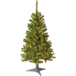 imageNational Tree Company PreLit Artificial Full Christmas Tree Green Canadian Fir Grande White Lights Includes Stand 4 Feet4ft