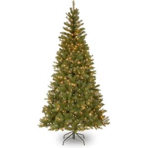 imageNational Tree Company PreLit Artificial Slim Christmas Tree Green Aspen Spruce White Lights Includes Stand 6 Feet7ft