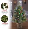 imageNational Tree Company PreLit Artificial Mini Christmas Tree Green Crestwood Spruce Multicolor Lights Decorated with Pine Cones Berry Clusters Frosted Branches Includes Pot Base 2 Feet