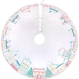 imageHGTV Home Collection Village Scene Embroidered Tree Skirt Fabric Cotton Velvet White 52 in