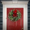 imageHGTV Home Collection Pre Lit Artificial Christmas Wreath Mixed Branch Tips Decorated with Pinecones Holly and Berries Battery Powered 22 Inches