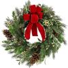 imageHGTV Home Collection Pre Lit Artificial Christmas Wreath Mixed Branch Tips Decorated with Pinecones Holly and Berries Battery Powered 22 Inches