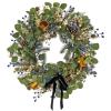 imageHGTV Home Collection Unlit Swiss Chic Artificial Wreath with Pinecones Berries Bells and Woven Branch Ring Base Unlit HGTV Home Collection Blue 28in