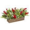 imageNational Tree Company HGTV Home Collection Artificial Christmas Plant Arrangement Mixed Branch Tips Decorated with Green Leaves Red Berry Clusters Pine Cones Includes Wooden Base 12 Inches