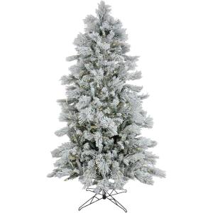 imageHGTV Home Collection PreLit Artificial Slim Flocked Bavarian Pine Tree with PowerConnect LED Lights Hinged Branches Plug in 65ft