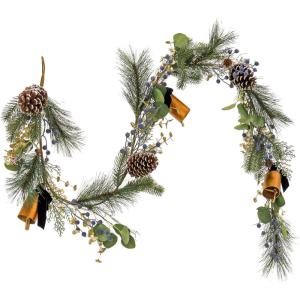 imageHGTV Home Collection Unlit Swiss Chic Artificial Garland with Pinecones Berries and Bells and Flexible Vine Base Unlit HGTV Home Collection Blue 72in