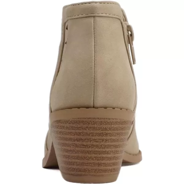 Soda Chance2 KidsChildrenGirls Perforated Cut Out Stacked Block Heel Ankle BootiesBeige Nubuck