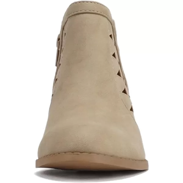 Soda Chance2 KidsChildrenGirls Perforated Cut Out Stacked Block Heel Ankle BootiesBeige Nubuck