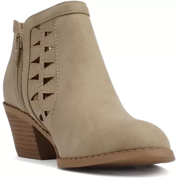 Soda Chance2 KidsChildrenGirls Perforated Cut Out Stacked Block Heel Ankle BootiesBeige Nubuck