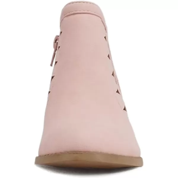 Soda Chance2 KidsChildrenGirls Perforated Cut Out Stacked Block Heel Ankle BootiesPink Nubuck