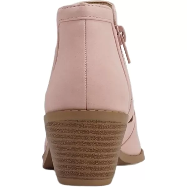 Soda Chance2 KidsChildrenGirls Perforated Cut Out Stacked Block Heel Ankle BootiesPink Nubuck