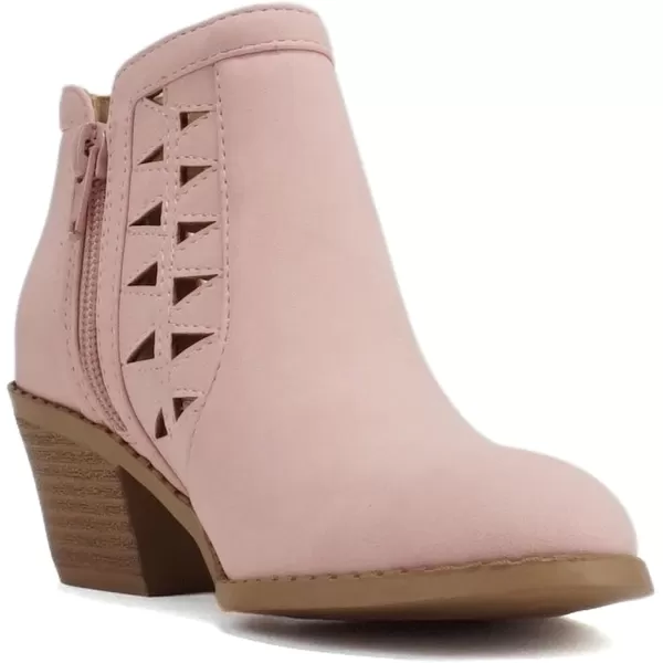 Soda Chance2 KidsChildrenGirls Perforated Cut Out Stacked Block Heel Ankle BootiesPink Nubuck