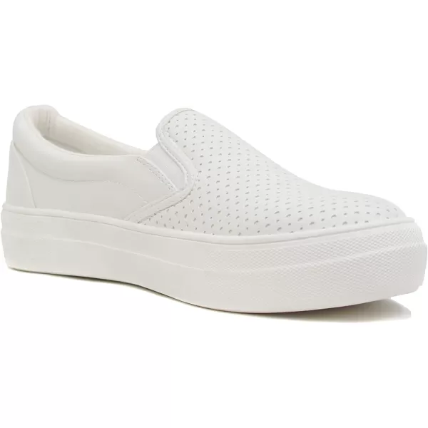 Soda Croft  Slip On Perforated Double Layer Foam Padded Cushion Sock Fashion SneakersWhite Nubuck Pu