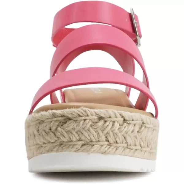 Soda Top Shoe Bryce Open Toe Buckle Ankle Strap Espadrilles Flatform Wedge Casual SandaHot Pink Pu