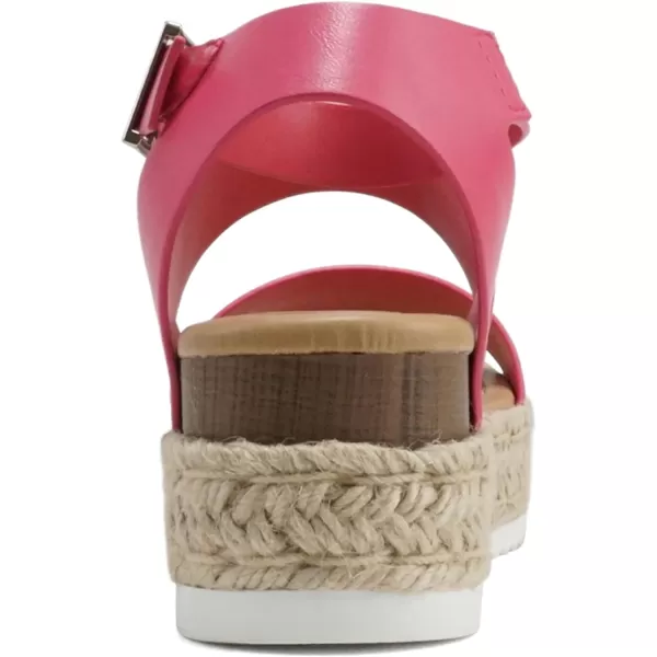 Soda Top Shoe Bryce Open Toe Buckle Ankle Strap Espadrilles Flatform Wedge Casual SandaHot Pink Pu