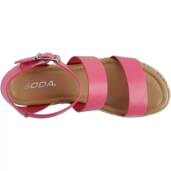 Soda Top Shoe Bryce Open Toe Buckle Ankle Strap Espadrilles Flatform Wedge Casual SandaHot Pink Pu