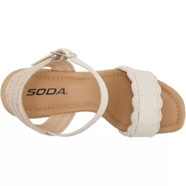 Soda Virtual  Women Square Toe Woven Single Band Espadrille Wedge Sandal with Adjustable Ankle StrapBone Pu