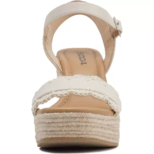 Soda Virtual  Women Square Toe Woven Single Band Espadrille Wedge Sandal with Adjustable Ankle StrapBone Pu