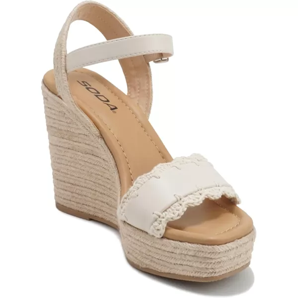 Soda Virtual  Women Square Toe Woven Single Band Espadrille Wedge Sandal with Adjustable Ankle StrapBone Pu