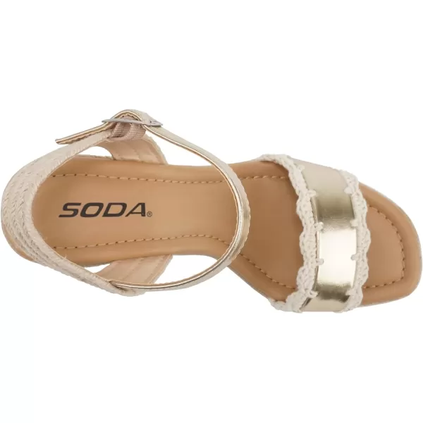 Soda Virtual  Women Square Toe Woven Single Band Espadrille Wedge Sandal with Adjustable Ankle StrapGold