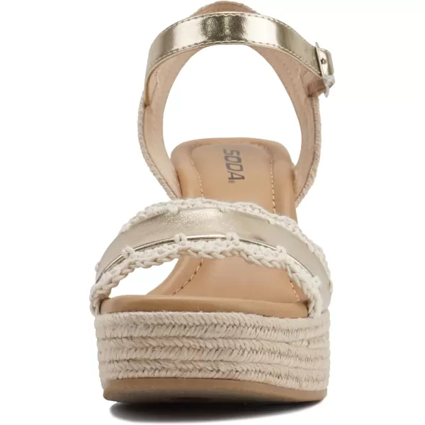 Soda Virtual  Women Square Toe Woven Single Band Espadrille Wedge Sandal with Adjustable Ankle StrapGold