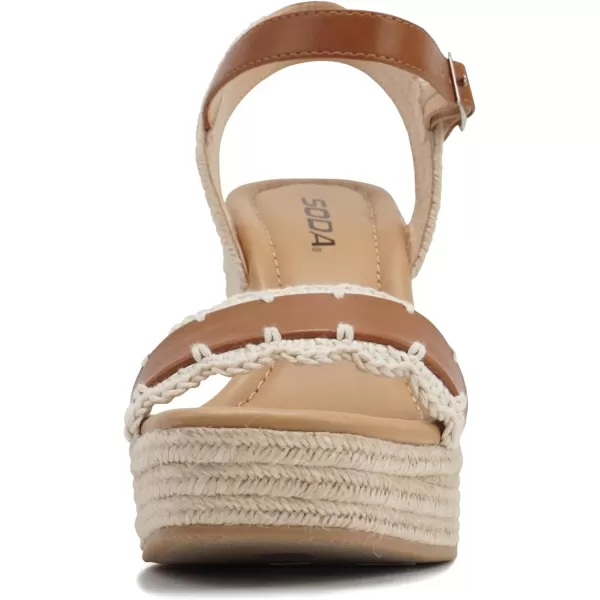 Soda Virtual  Women Square Toe Woven Single Band Espadrille Wedge Sandal with Adjustable Ankle StrapTan Pu