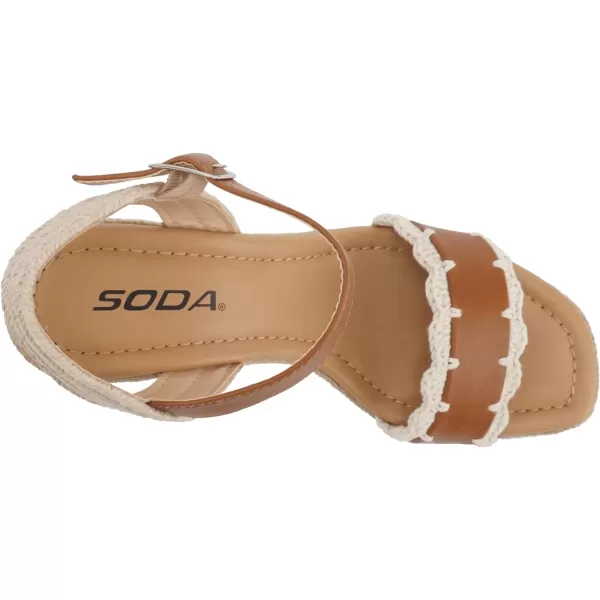 Soda Virtual  Women Square Toe Woven Single Band Espadrille Wedge Sandal with Adjustable Ankle StrapTan Pu