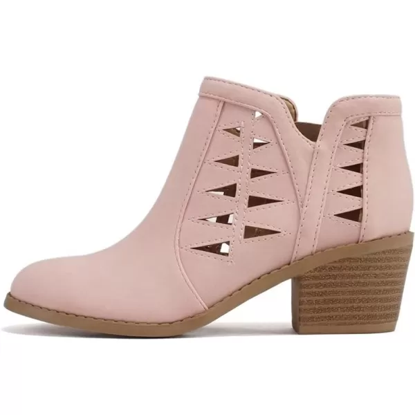 Soda Chance2 KidsChildrenGirls Perforated Cut Out Stacked Block Heel Ankle BootiesPink Nubuck