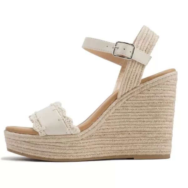 Soda Virtual  Women Square Toe Woven Single Band Espadrille Wedge Sandal with Adjustable Ankle StrapBone Pu