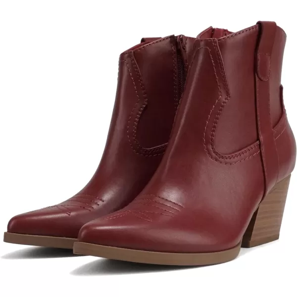 Soda ABEAM  Women Pointed Toe Medium Heel Ankle Shaft Western Boot Bootie with Side ZipperBurgundy Pu